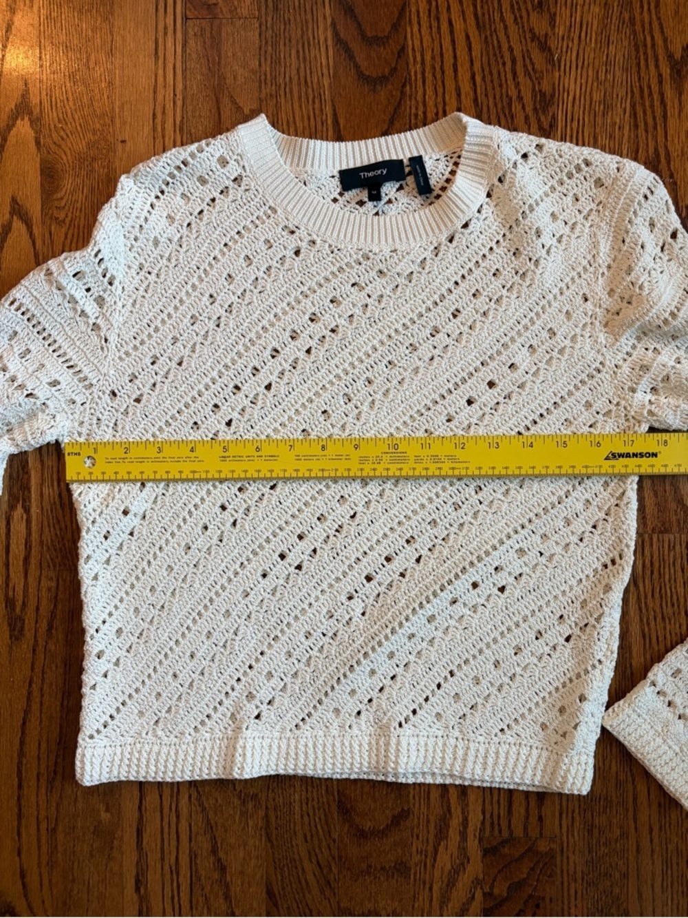 Theory Tissage Crochet Sweater Ivory Open Knit Long Sleeve Top Size Medium - Picture 7 of 7